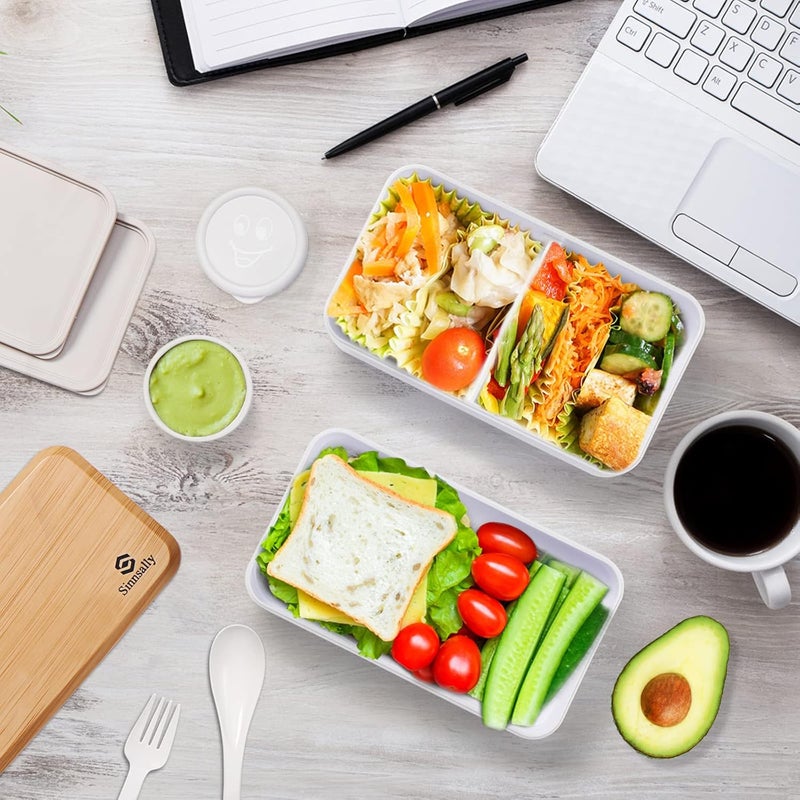 Sinnsally Lunch Box for Adult,1400ml Stackable Japanese Bento Lunch Box for Women,Lunch Containers with Food Compartments,Rectangle Bento Box with Cutlery Set,Leak-proof,Microwave Safe (White) - Image 4